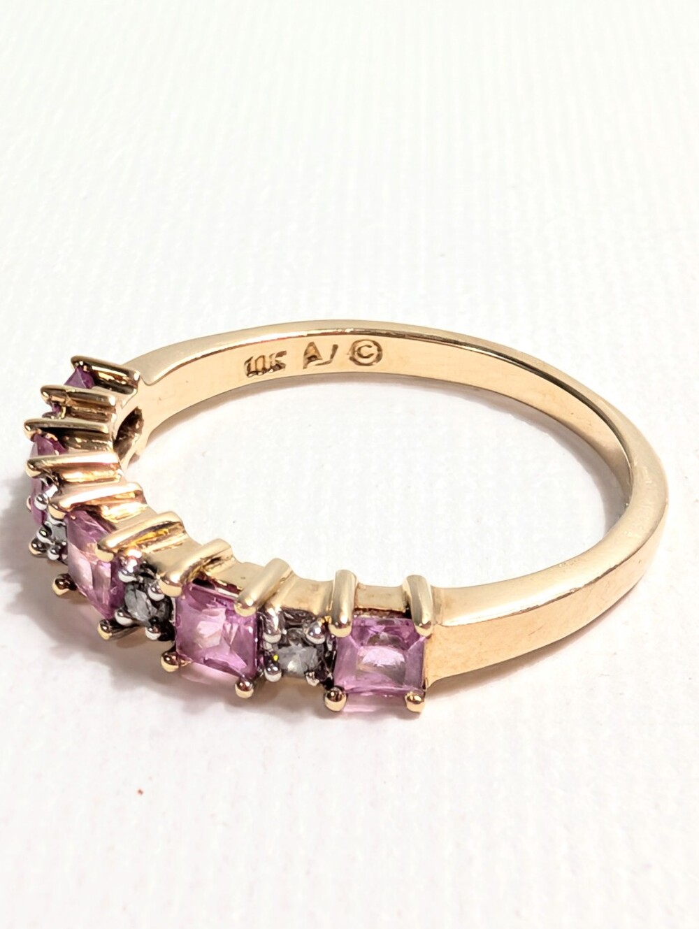 JTV 10K Yellow Gold Pink Sapphire Diamond Half Eternity Ring Size 7 - Picture 2 of 7